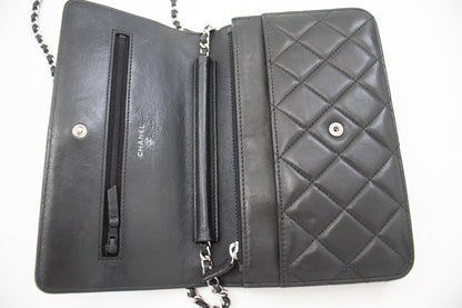 CHANEL Black Classic Wallet On Chain WOC Shoulder Bag Lambskin j35