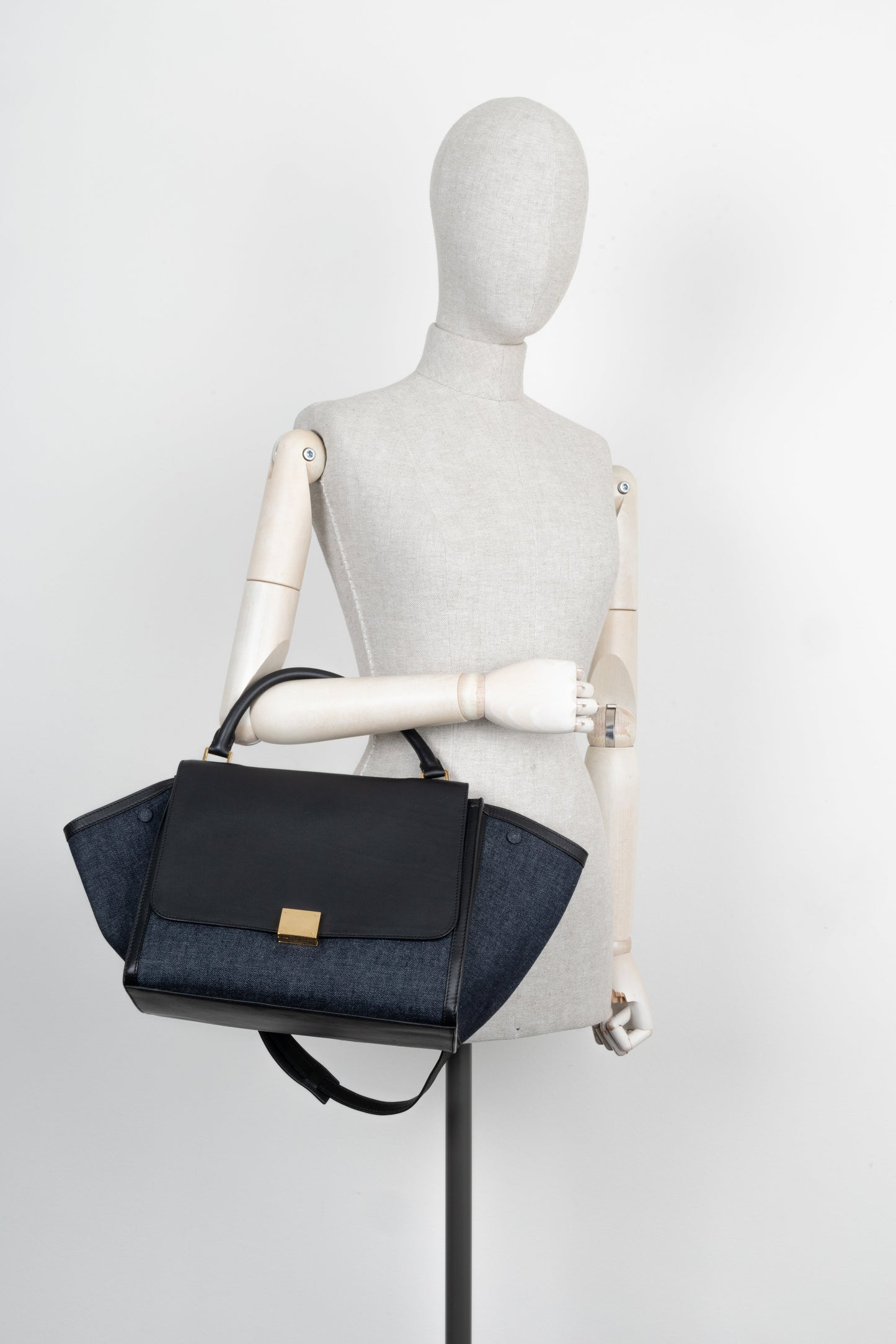 CÉLINE Trapeze Bag Leather & Denim Blue & Black