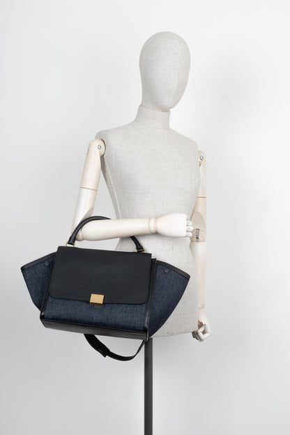 CÉLINE Trapeze Bag Leather & Denim Blue & Black