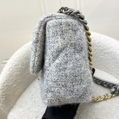 Chanel 19 Small Flap Bag in Light Grey Tweed and 3-Tone HW