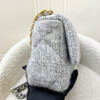 Chanel 19 Small Flap Bag in Light Grey Tweed and 3-Tone HW
