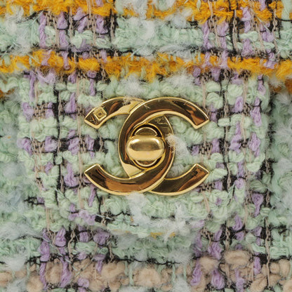 Chanel Around 1992 Made Tweed Classic Flap Handbag Mint Green