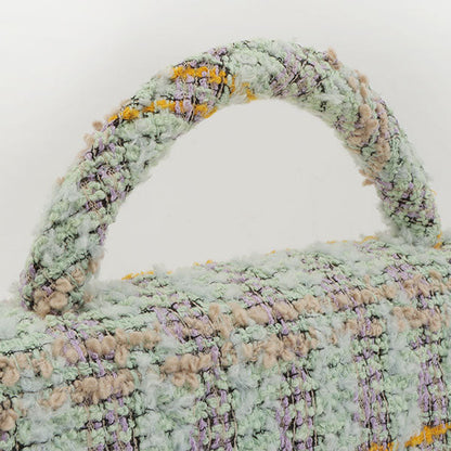 Chanel Around 1992 Made Tweed Classic Flap Handbag Mint Green