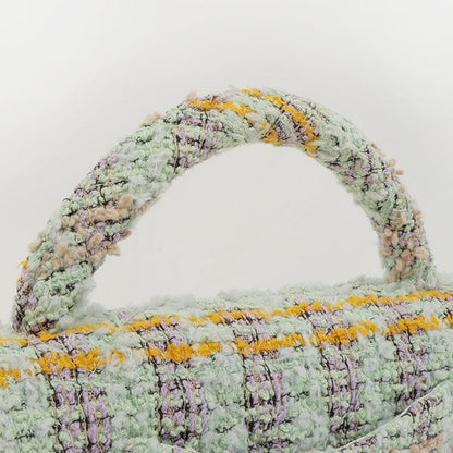 Chanel Around 1992 Made Tweed Classic Flap Handbag Mint Green