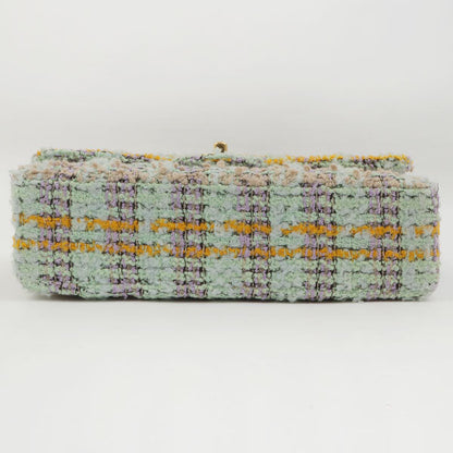 Chanel Around 1992 Made Tweed Classic Flap Handbag Mint Green