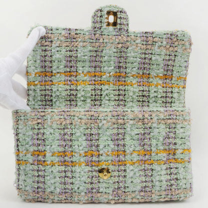 Chanel Around 1992 Made Tweed Classic Flap Handbag Mint Green