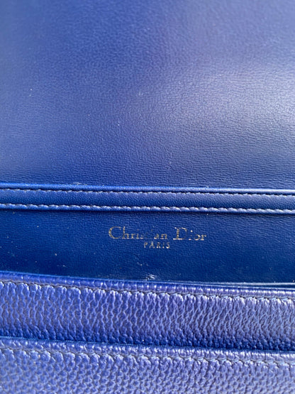 Dior Wallet on Chain Blue Grained Leather