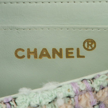 Chanel Around 1992 Made Tweed Classic Flap Handbag Mint Green