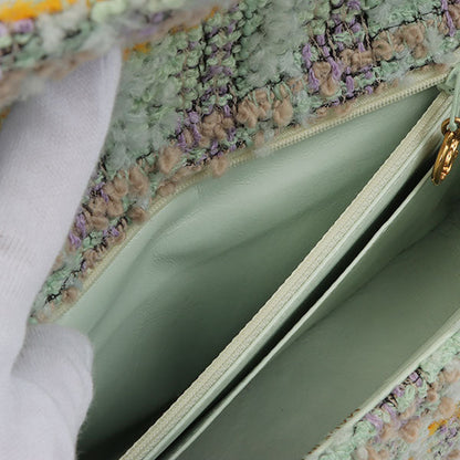 Chanel Around 1992 Made Tweed Classic Flap Handbag Mint Green