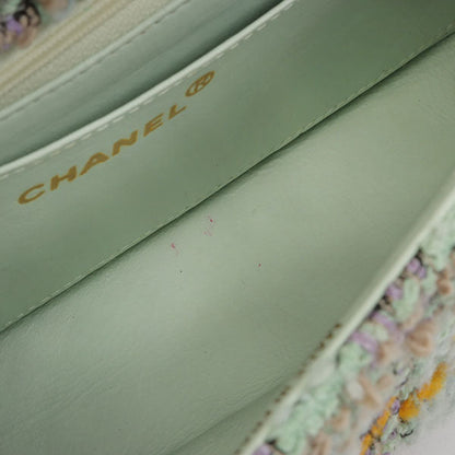 Chanel Around 1992 Made Tweed Classic Flap Handbag Mint Green