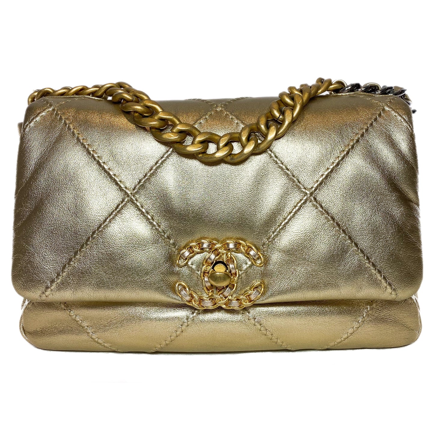 Chanel 19 Small Gold Quilted Flap Bag