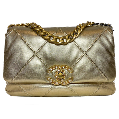 Chanel 19 Small Gold Quilted Flap Bag