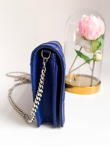 Dior Wallet on Chain Blue Grained Leather