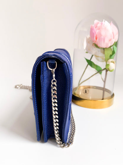 Dior Wallet on Chain Blue Grained Leather