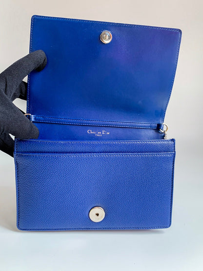 Dior Wallet on Chain Blue Grained Leather