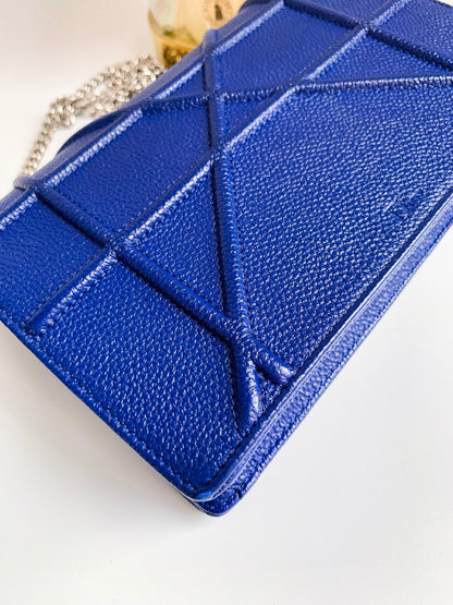 Dior Wallet on Chain Blue Grained Leather