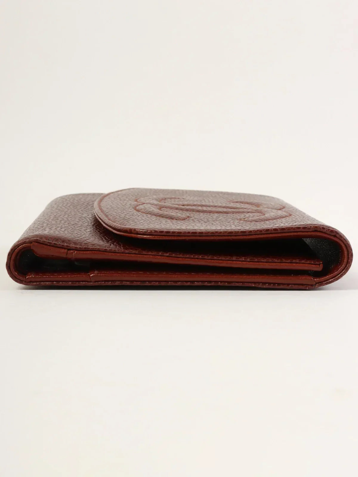 CHANEL Around 1998 Made Caivar Skin Cc Mark Stitch Wallet Brown