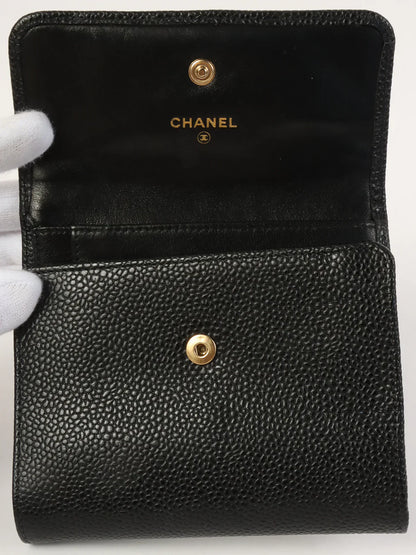 CHANEL Around 2001 Made Caviar Skin Cc Mark Stitch Wallet Black