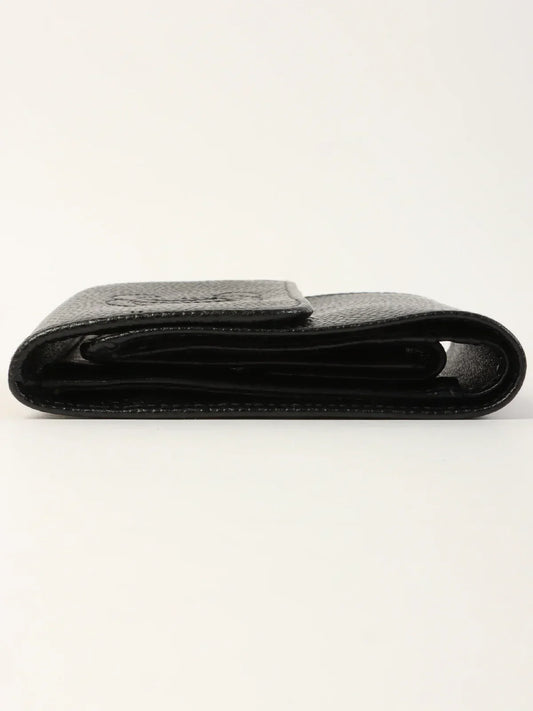CHANEL Around 2001 Made Caviar Skin Cc Mark Stitch Wallet Black