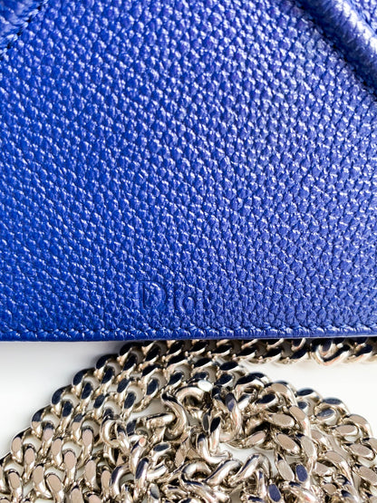 Dior Wallet on Chain Blue Grained Leather