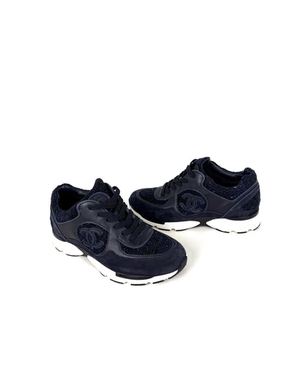 CHANEL 24A Navy Blue Black Tweed Sneakers 37, 6