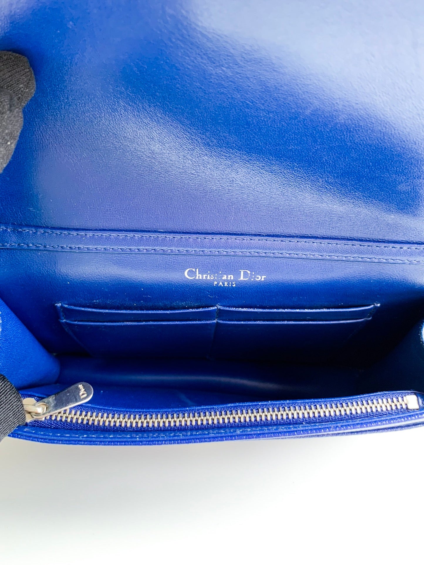 Dior Wallet on Chain Blue Grained Leather