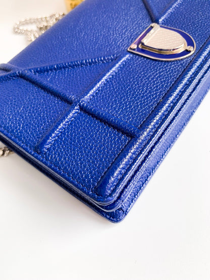 Dior Wallet on Chain Blue Grained Leather