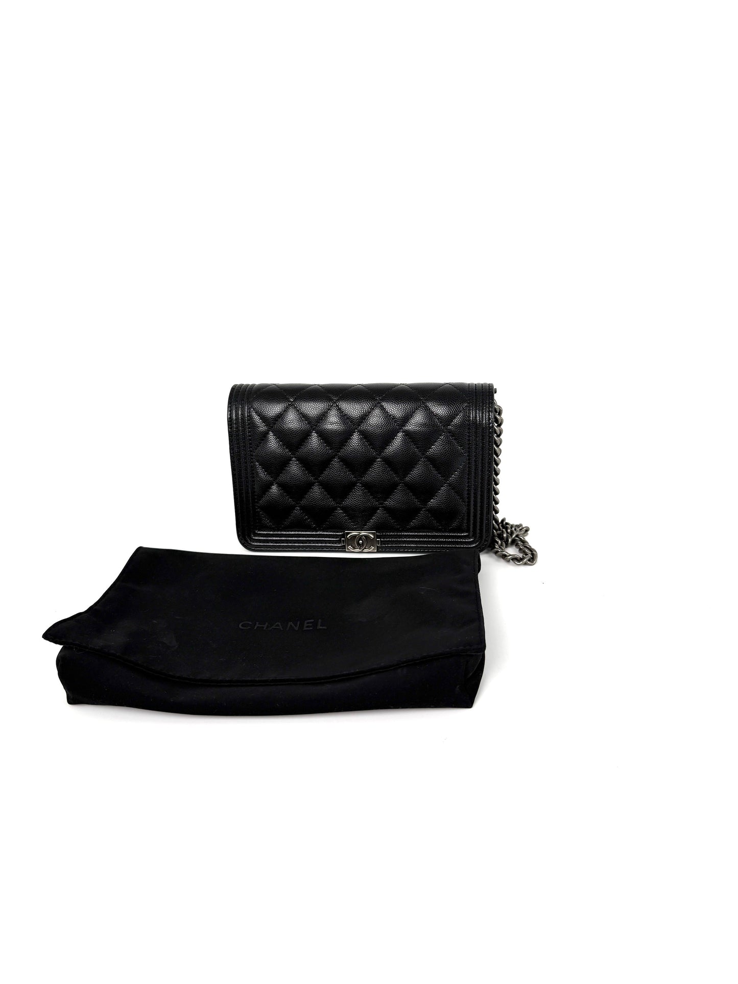 CHANEL Boy Quilted Caviar Leather WOC Wallet on Chain Crossbody Bag