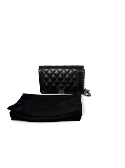 CHANEL Boy Quilted Caviar Leather WOC Wallet on Chain Crossbody Bag