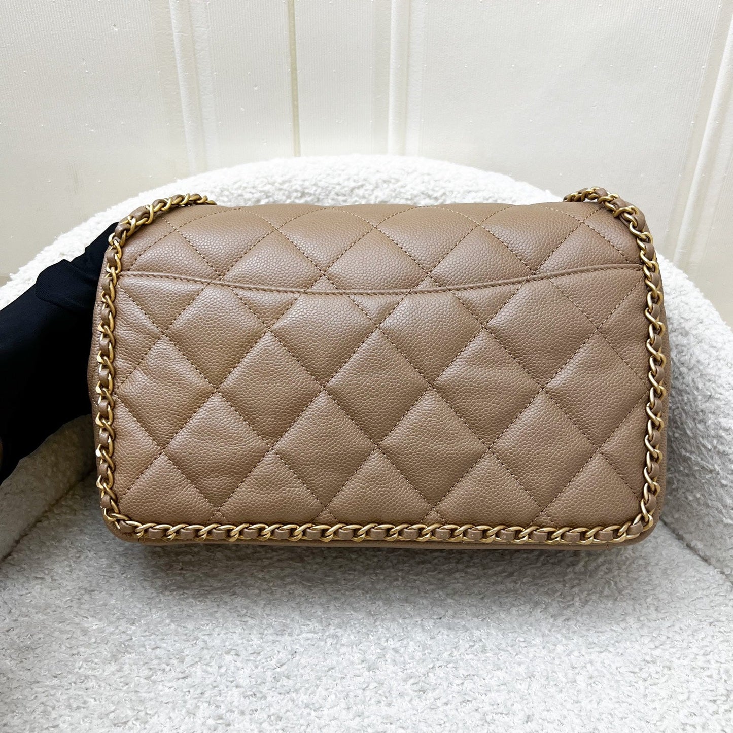 Chanel 22B Never Ending Chain Flap in Milk Tea Beige Caviar and AGHW (Model: AS3468)