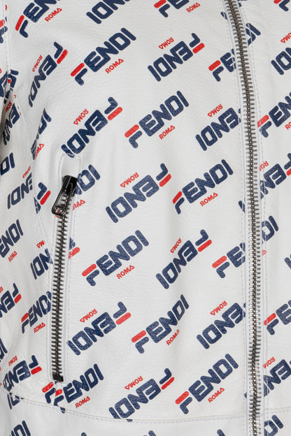 FENDI X Fila Fringed Mania Leather Jacket White