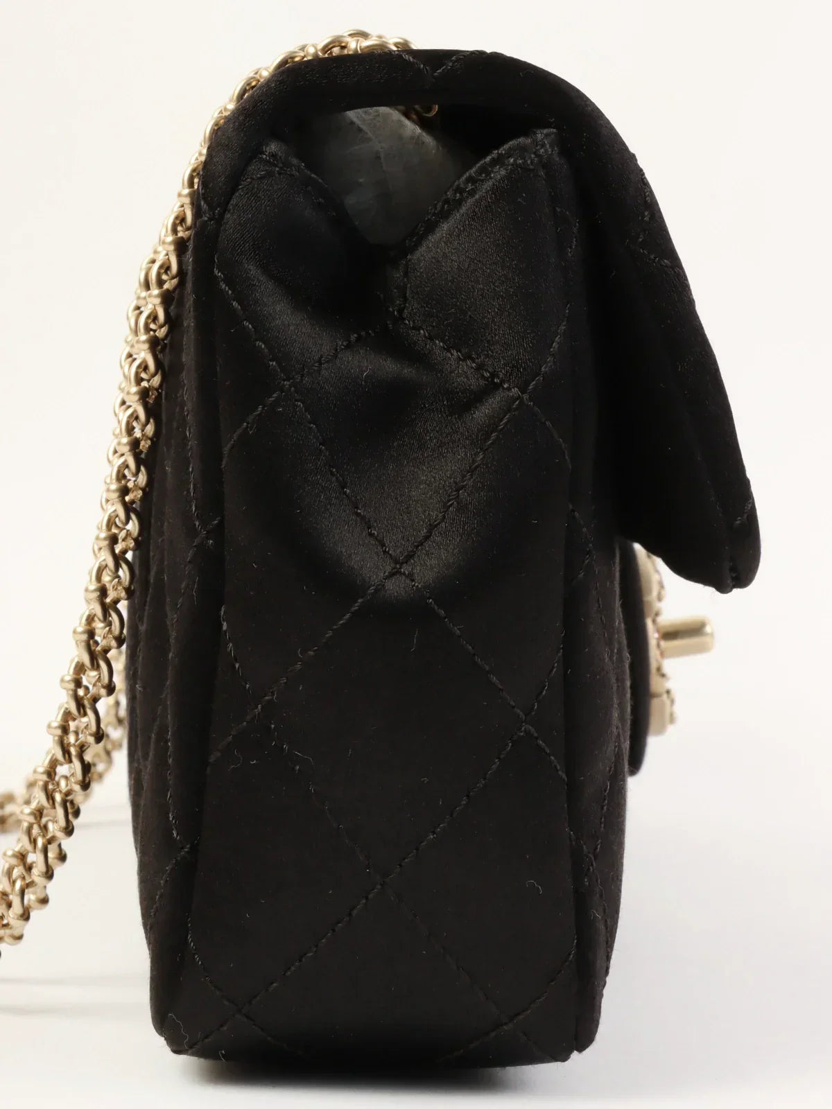 Chanel Around  Made Silk Satin Gripoix Turn-Lock Chain Bag Black/Gold/Multi
