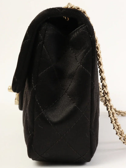 Chanel Around  Made Silk Satin Gripoix Turn-Lock Chain Bag Black/Gold/Multi