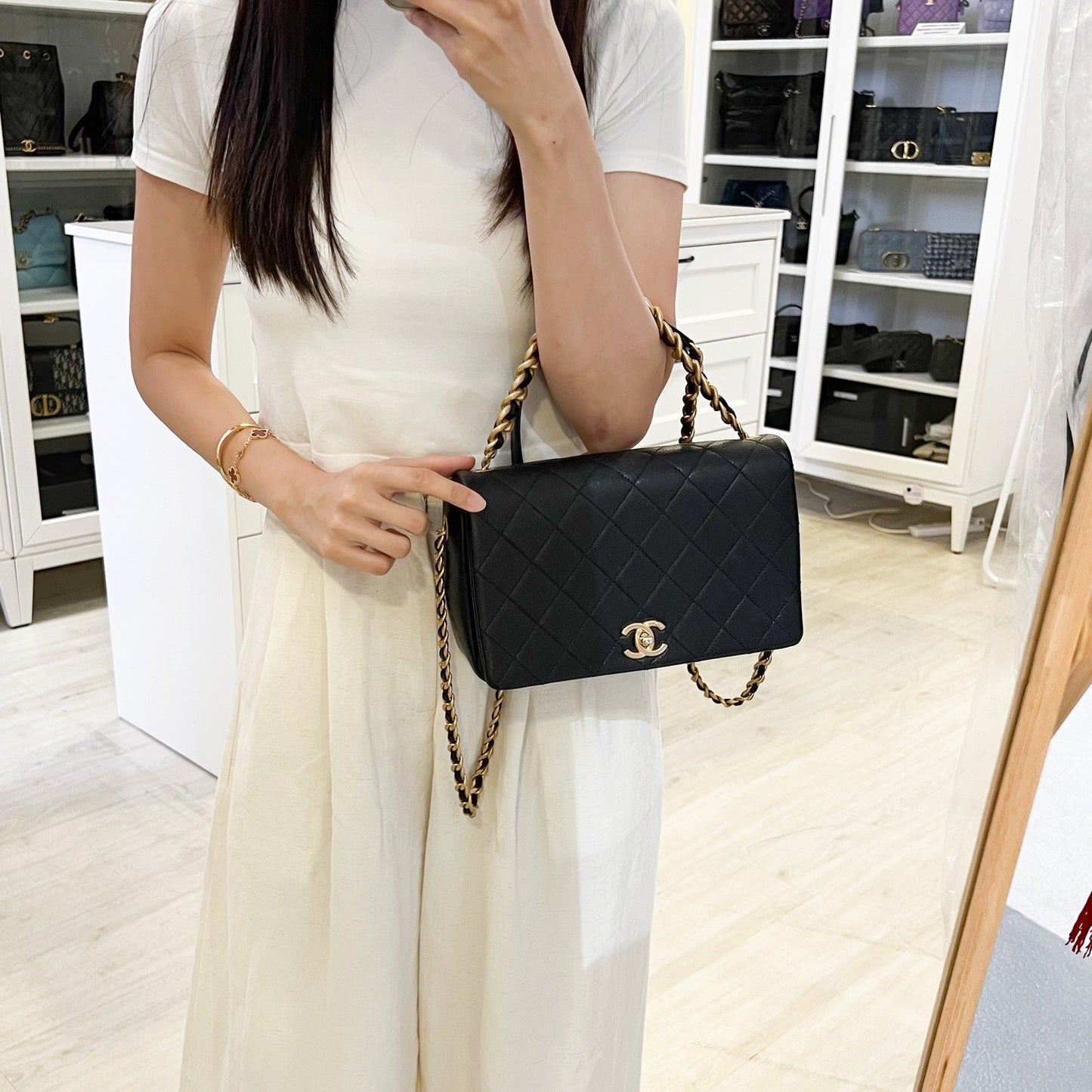 Chanel 20A Full Flap Bag in Black Caviar and AGHW (Model: AS1977B)