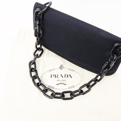 Prada Logo Plate Chain Shoulder Bag Navy