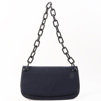 Prada Logo Plate Chain Shoulder Bag Navy