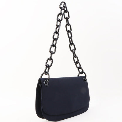 Prada Logo Plate Chain Shoulder Bag Navy