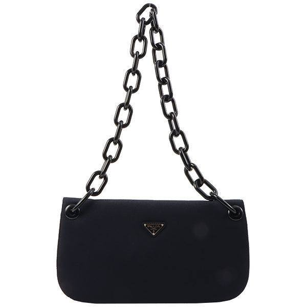 Prada Logo Plate Chain Shoulder Bag Navy