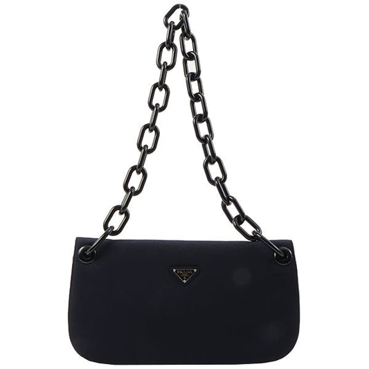 Prada Logo Plate Chain Shoulder Bag Navy