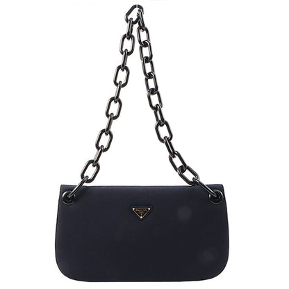 Prada Logo Plate Chain Shoulder Bag Navy