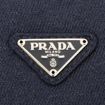 Prada Logo Plate Chain Shoulder Bag Navy