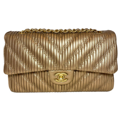 Chanel Gold Metallic Plisse Medium Double Flap Bag
