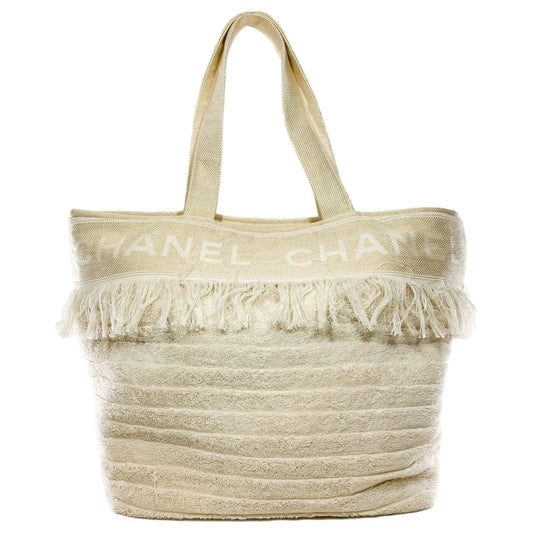 Chanel Ivory Terry Cloth Tote Beachwear Set