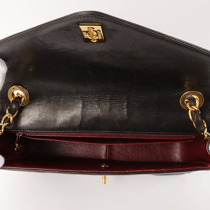 CHANEL Around 1995 Made Chevron Stitch V Flap Turn-Lock Chain Bag Black