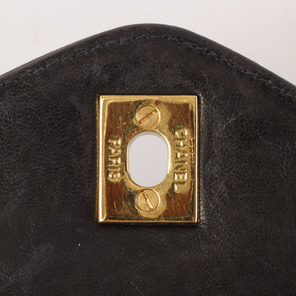 CHANEL Around 1995 Made Chevron Stitch V Flap Turn-Lock Chain Bag Black
