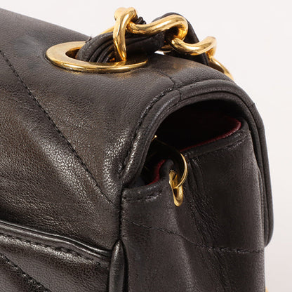 CHANEL Around 1995 Made Chevron Stitch V Flap Turn-Lock Chain Bag Black