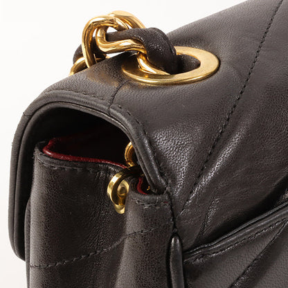 CHANEL Around 1995 Made Chevron Stitch V Flap Turn-Lock Chain Bag Black