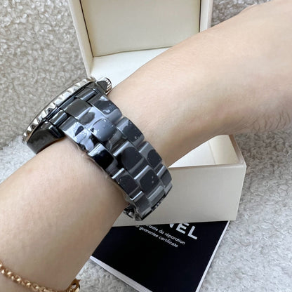 Chanel J12 Watch 33mm with 12 Diamonds in Black Ceramic Bracelet and Steel (2 Extra Links) (Model: H1625)