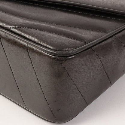CHANEL Around 1995 Made Chevron Stitch V Flap Turn-Lock Chain Bag Black