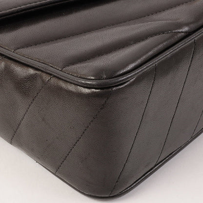 CHANEL Around 1995 Made Chevron Stitch V Flap Turn-Lock Chain Bag Black